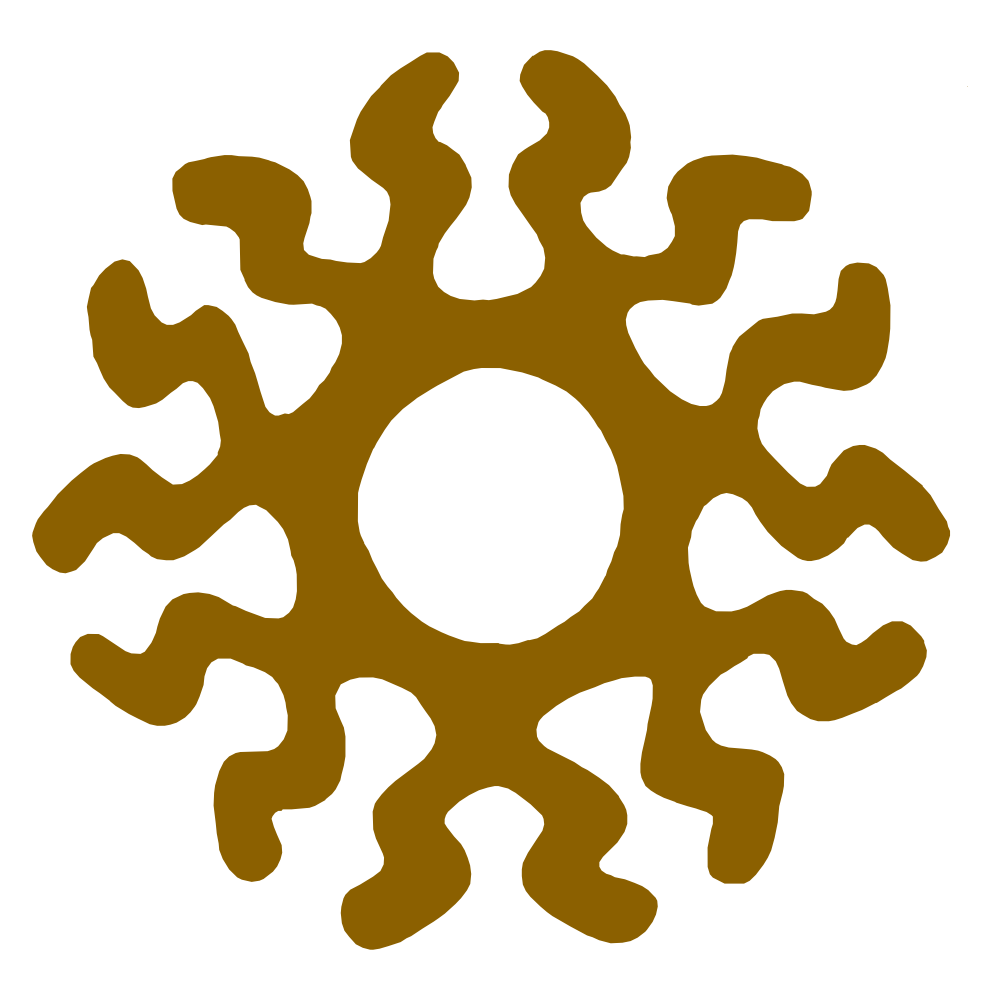 Brown sun symbol with fourteen arms and a hollow center.